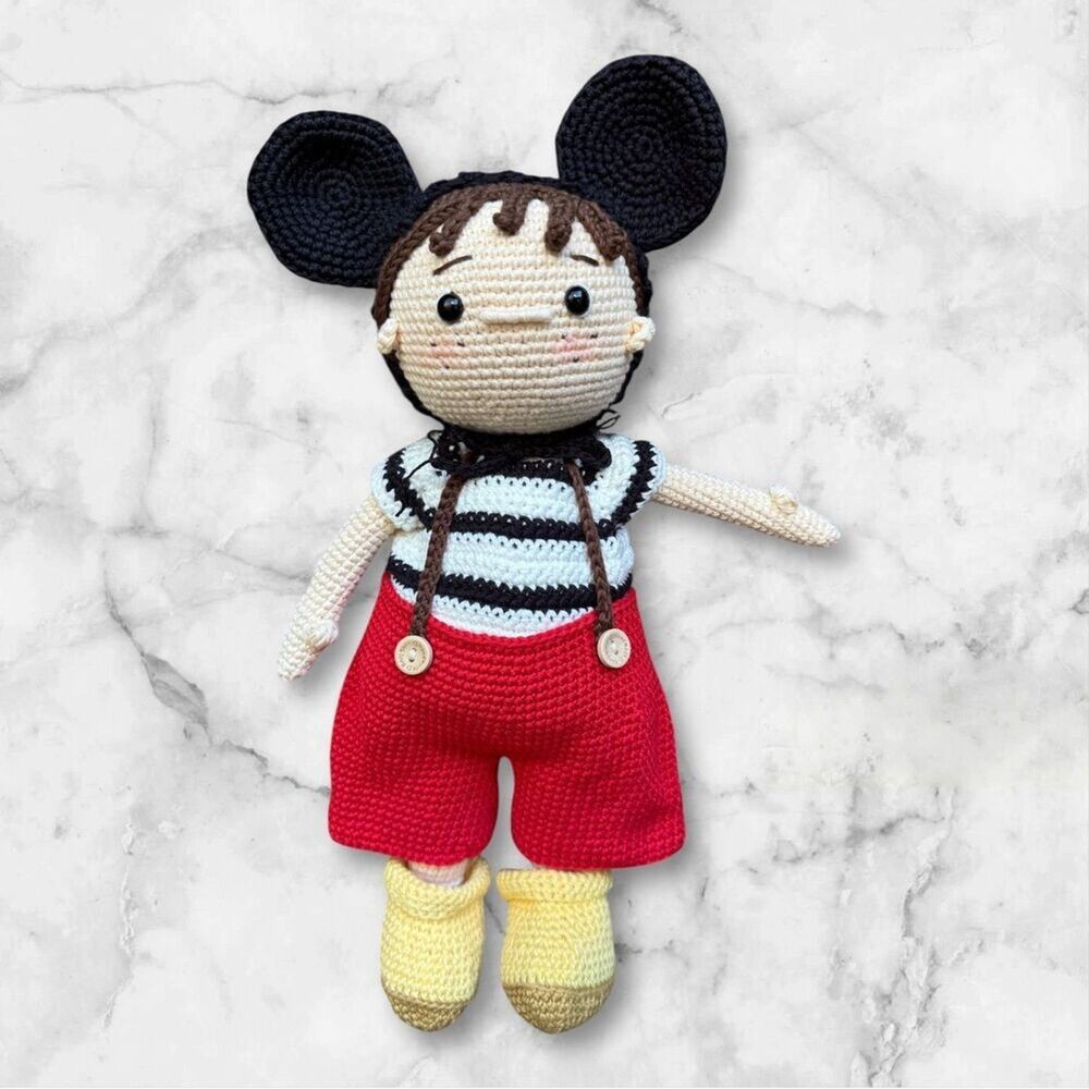 Handmade Crocheted Boy Doll with Mickey Mouse Ears – Handmade Collectible Toy - Picture 2 of 4